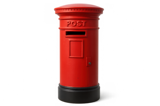 Classic red british post box standing proudly on a transparent background, awaiting letters for prompt mail delivery and communication
