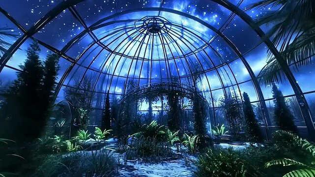 Enchanted Botanical Conservatory: A Mystical Realm Under a Starry Night Sky