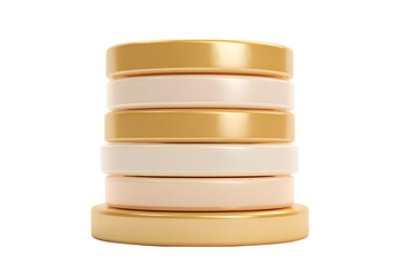 Stack of Golden and Pastel Coins Isolated on White