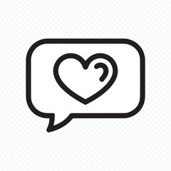 love message icon vector with heart in speech bubble for branding, marketing, social engagement and ui projects