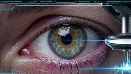 AI scanning eye and processing data with digital interface - Powered by Adobe