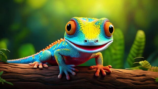 Talking Colorful Lizard Talking on a Branch