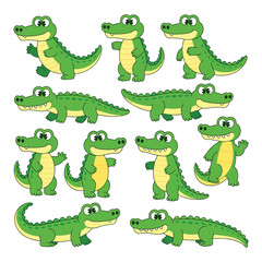 Cute Cartoon Crocodiles in Different Poses