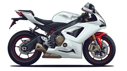 Vector illustration of a modern sport motorcycle with red and white bodywork, shown from the side on a clean white background. The design highlights sleek aerodynamic fairings, high-performance