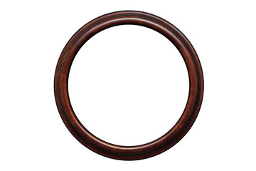 Vintage old retro wooden round frame isolated on white.