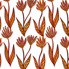 Seamless flower pattern. Abstract pattern. Textile print pattern. Red and white background.