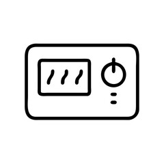 Depiction of electric heater with power button and wavy lines as heat indicator. Electric heater illustrates home appliance used for warming. Electric heater ensures comfort in chilly environments