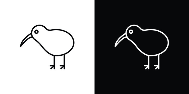 Kiwi bird icon vector symbols pack in black and white lines