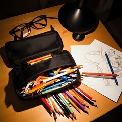 office supplies on a black background