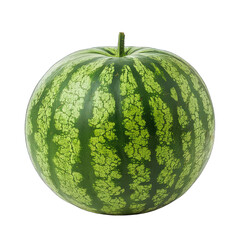 A whole, round watermelon, vibrant green rind with a slightly bumpy texture