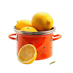 Fresh lemons in an orange pot