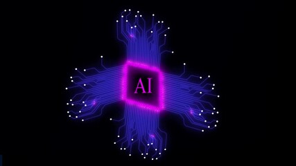 Digital circuit board with AI text. networking ai icon futuristic neon circuit board animated Processor. Glowing neon line Computer processor microcircuits AI - Powered by Adobe