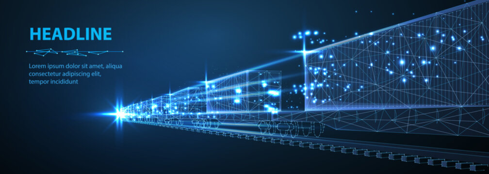 Freight train with containers on blue. Intermodal transport, freight logistics, global export