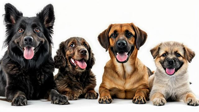 Furry Friends: A charming portrait of four dogs with varying breeds, showcasing their unique personalities and joyful expressions.