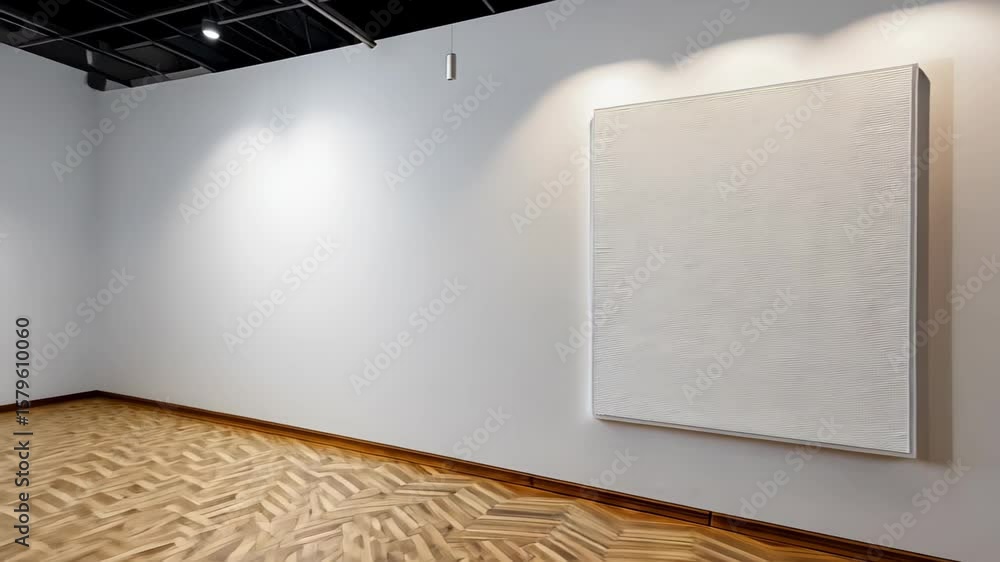 Aufkleber blank canvas: a minimalist composition features a single blank canvas on a white wall, an open invit