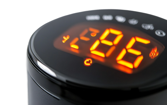 Compact electronic kitchen timer featuring bright LED display perfect for baking grilling or timed food preparation isolated on transparent background PNG