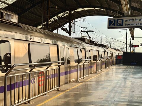 New Delhi India 2025: Picture of Delhi metro station, the Delhi Metro is a rapid transit system that serves Delhi NCR.