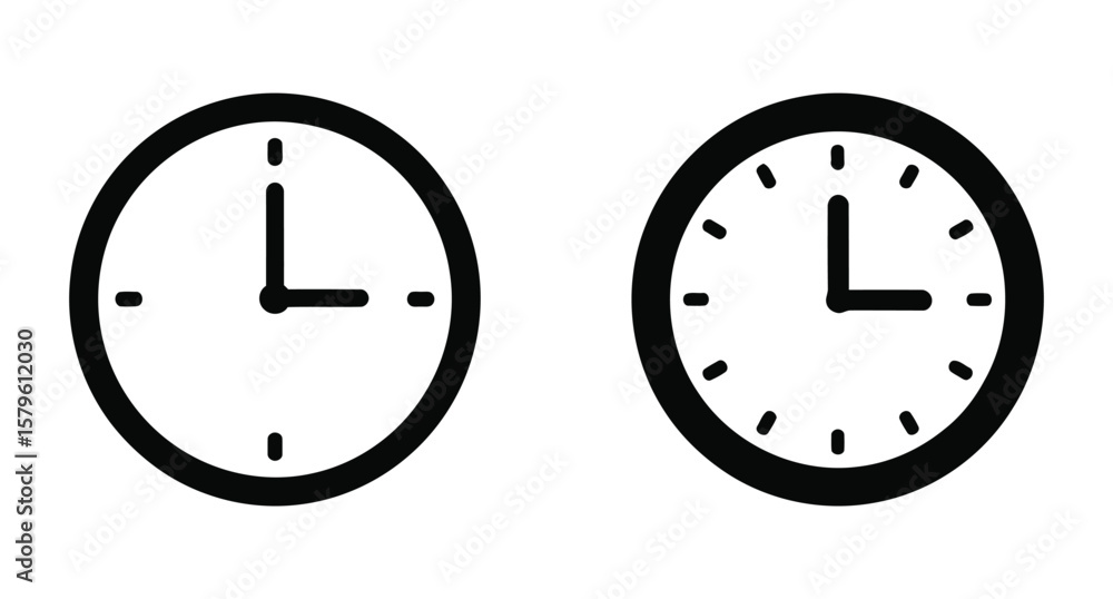 Poster clock with hour and minute hands on a white dial representing time and business concept as a vector 