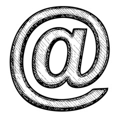 Vintage sketch of an at symbol drawn with textured lines  