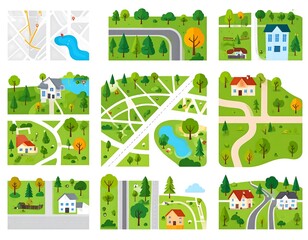 Colorful urban and rural layouts