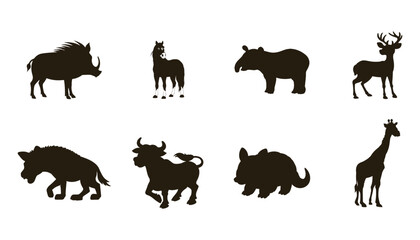 Collection of eight distinct animal silhouettes on a clean white background