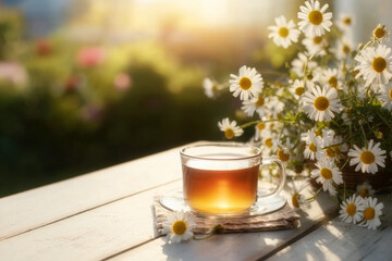 Relaxing Tea in Blooming Garden
