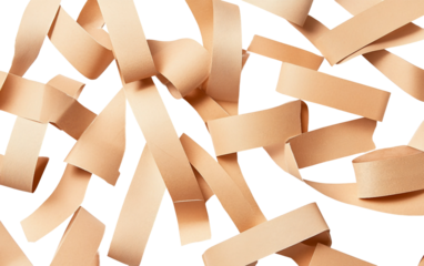 Shredded kraft paper filler for eco-conscious packaging designed to protect items during transit with natural materials isolated on transparent background PNG
