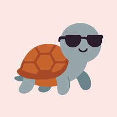 A turtle wearing cool sunglasses against a vibrant pink background
