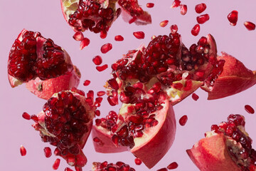 Fresh Pomegranate Lilac Background
