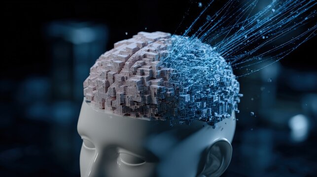 human head with binary code