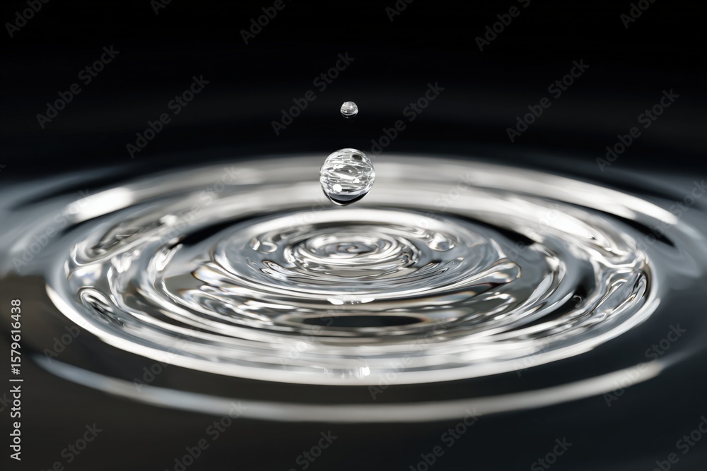 Aufkleber close-up of a water droplet splash creating ripples on the surface with reflections and detailed wat
