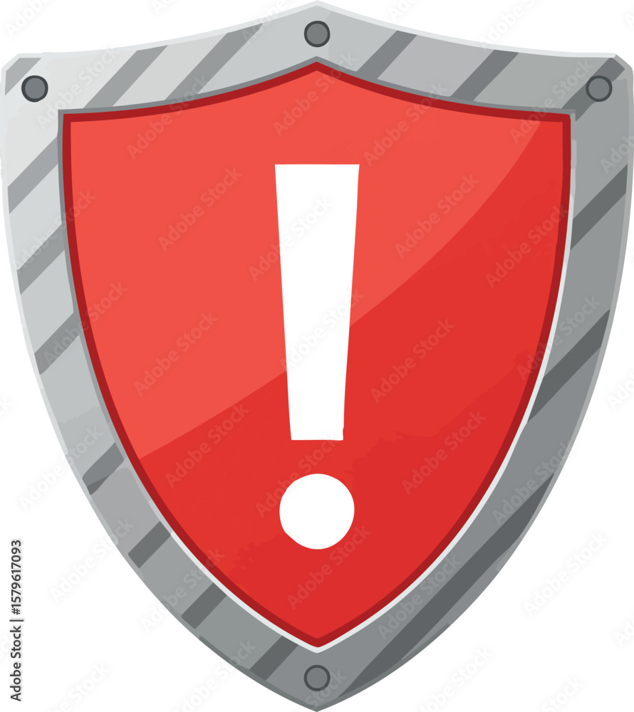 Poster red shield with exclamation mark symbol for warning and alert vector illustration design