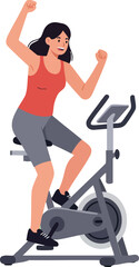 Fototapeta premium Woman exercising on stationary bike in gym indoor fitness activity healthy lifestyle workout routine
