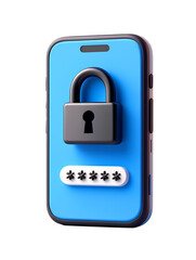 Smartphone security concept, 3d phone with password lock icon, secure login authentication