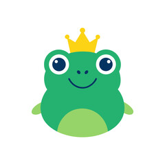 Obraz premium Adorable smiling frog with crown Line Art Vector illustration