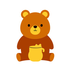 Fototapeta premium Cute bear cub holding honey jar Line Art Vector illustration
