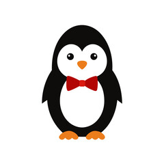 Fototapeta premium Penguin with bowtie winter themed cute Line Art Vector illustration