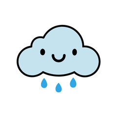 Cute cloud raining drops happy face Line Art Vector illustration