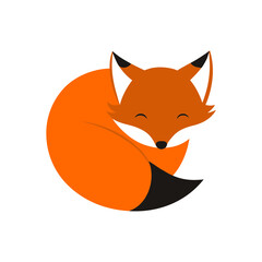 Obraz premium Sleeping fox curled up adorable animal Line Art Vector illustration