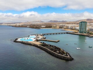 Lanzarote, aerial view of Arrecife and blue pools