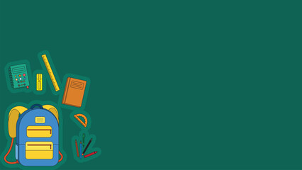 Flat Colorful School Supplies Illustration with Backpack for Kids Education and Preschool Design