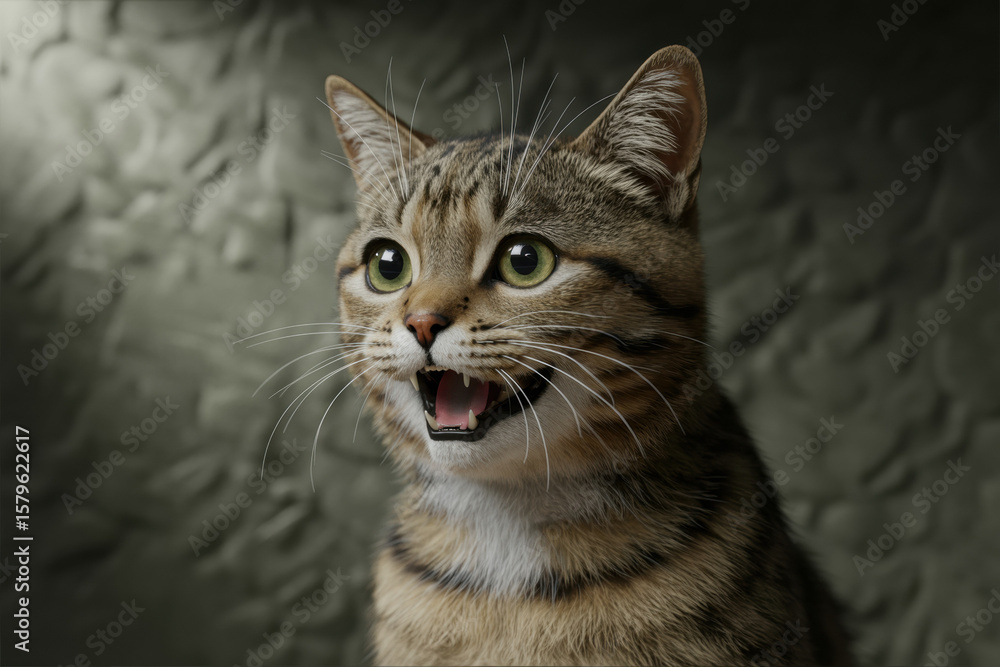 Aufkleber adorable tabby cat with playful expression illuminated by soft light in a cozy setting
