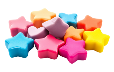 Erasers in fun shapes like stars and hearts perfect for playful stationery collections and creative school supplies isolated on transparent background PNG