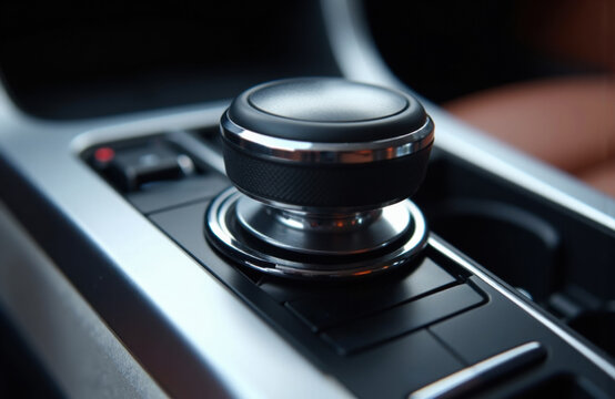 A close-up of a car gear shift knob on a modern vehicle interior - Powered by Adobe