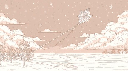 Winter landscape with a kite