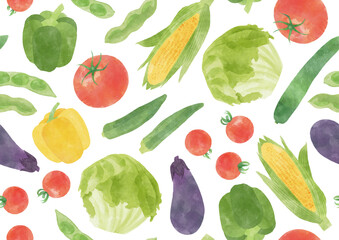 Hand-Painted Japanese Summer Vegetables – Seamless Watercolor Pattern – Repeating Design