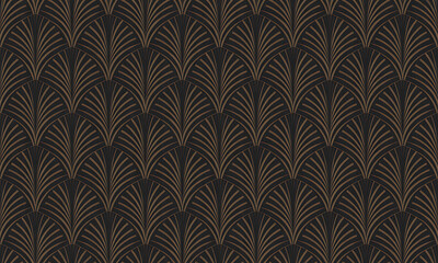 Dark brown and gold repeating art deco feather pattern. © karmila