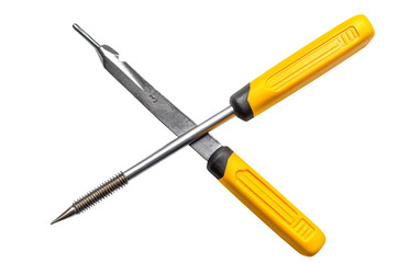 Fototapeta premium Flat vector style illustration of a Flathead screwdriver and Phillips screwdriver with detailed tool shapes and realistic proportions isolated on transparent background PNG