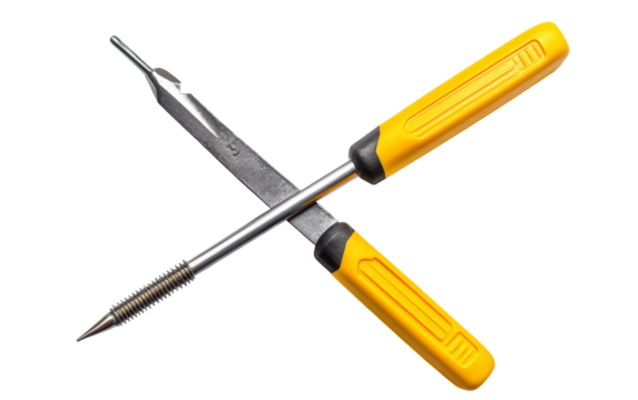 Flat vector style illustration of a Flathead screwdriver and Phillips screwdriver with detailed tool shapes and realistic proportions isolated on transparent background PNG