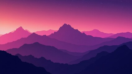 Fototapeta premium Layered mountain ranges with a gradient pink and purple sky and a few stars visible above the peaks